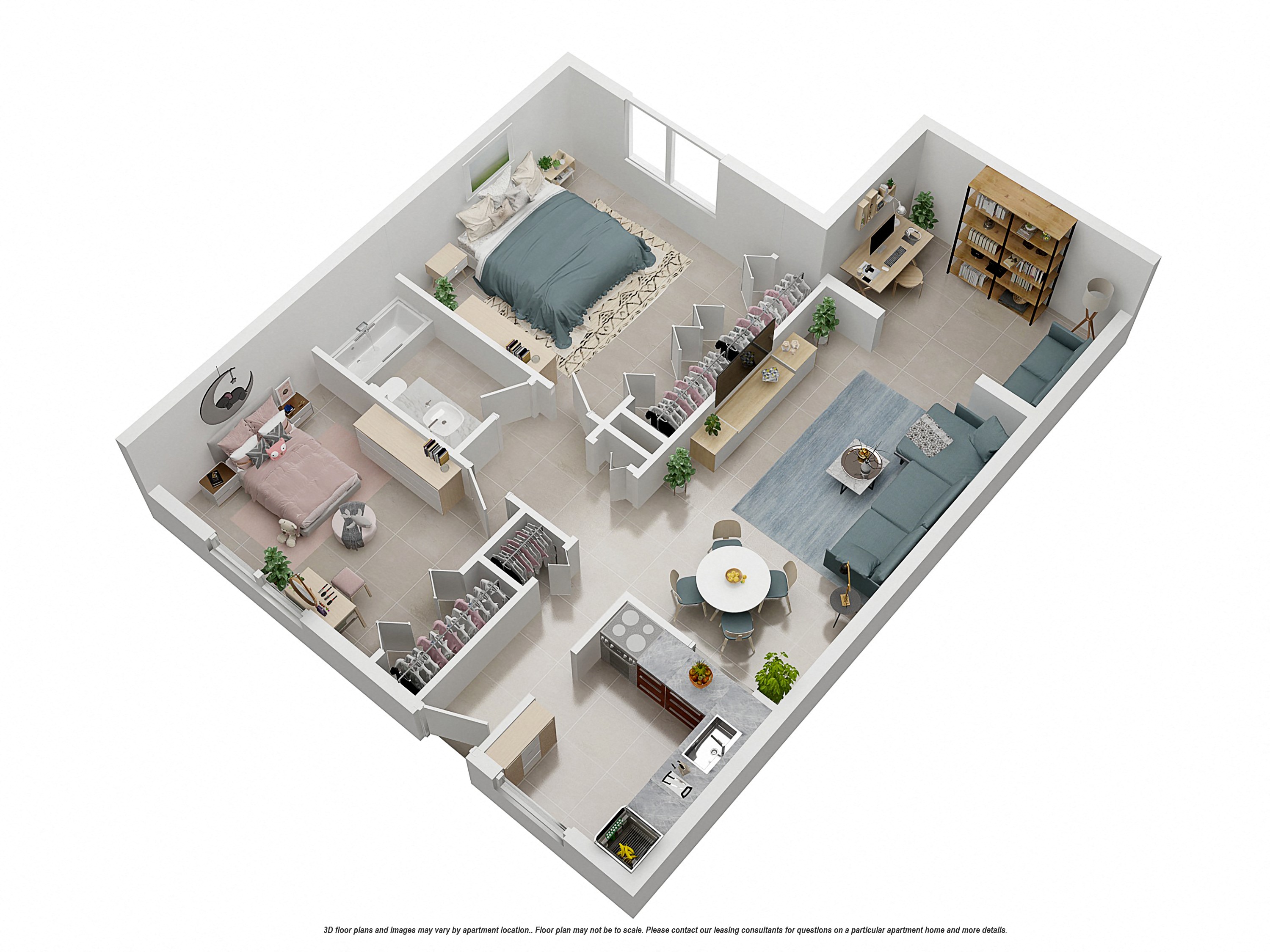 Floor plan for 2 beds, 1 bath, 925 sqft
